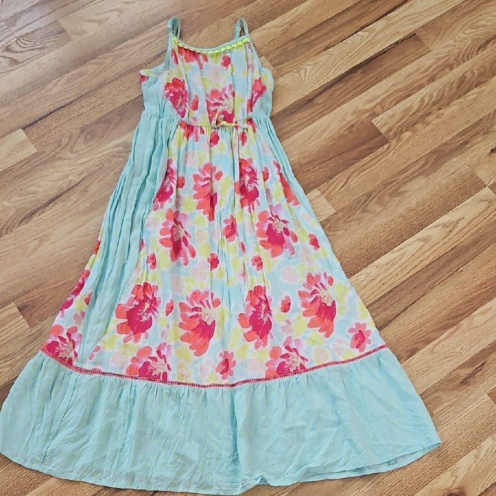 Cat & Jack Floral Kids Dress - Aqua and Pink